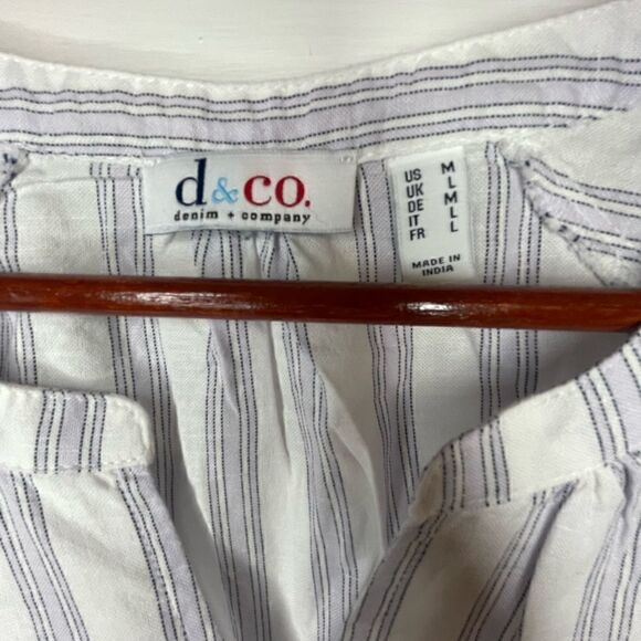 Denim&Co V-Neck Flounce Hem Linen Blend Shirt Size M - Picture 3 of 8